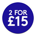 Blue promotional roundel reading: 2 for £15