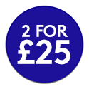 Blue promotional roundel reading: 2 for £25