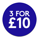 Blue promotional roundel reading: 3 for £10