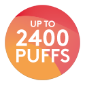 Red and orange promotional roundel with the words: up to 2400 puffs