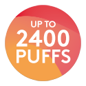Red and orange promotional roundel with the words: up to 1500 puffs