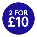 Blue promotional roundel reading: 2 for £10