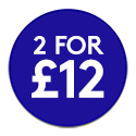 Blue promotional roundel reading: 2 for £12