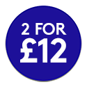 Blue promotional roundel reading: 2 for £12