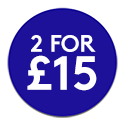 Blue promotional roundel reading: 2 for £15