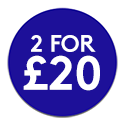 Blue promotional roundel reading: 2 for £20