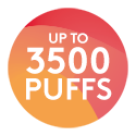 Red and orange promotional roundel with the words: up to 3500 puffs
