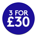 Blue promotional roundel reading: 3 for £30