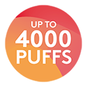 Red and orange promotional roundel with the words: up to 4000 puffs