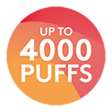 Red and orange promotional roundel with the words: up to 4000 puffs