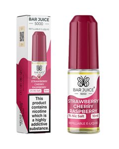 Strawberry cherry raspberry Bar Juice 5000 e-liquid in a 20mg nicotine strength.