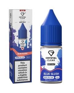 A Crystal Clear blue slush flavoured 10ml e-liquid bottle on a white background.