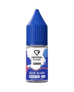 A Crystal Clear blue slush flavoured 10ml e-liquid bottle on a white background.