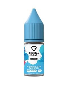 A Crystal Clear blueberry sour raspberry flavoured 10ml e-liquid bottle on a white background.