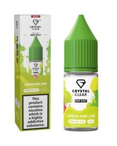 A Crystal Clear lemon and lime flavoured 10ml e-liquid bottle on a white background.