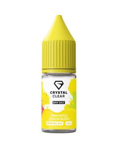 A Crystal Clear pineapple lemon burst flavoured 10ml e-liquid bottle on a white background.