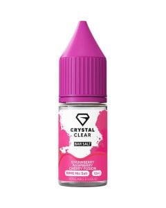 A Crystal Clear Strawberry, Raspberry, Cherry fusion flavoured 10ml e-liquid bottle on a white background.