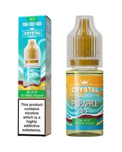 A SKE Crystal Salts pineapple ice flavoured 10ml e-liquid bottle on a white background.