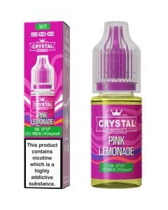 A Crystal Salts pink lemonade flavoured 10ml e-liquid bottle on a white background.