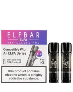 Elf Bar Elfa pod 2 pack 1.1 ohm on a white background.