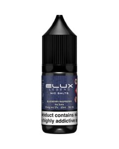 Blueberry raspberry flavour ELUX Legends Nic Salts e-liquid on a white background.
