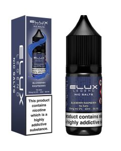 Blueberry raspberry flavour ELUX Legends Nic Salts e-liquid on a white background.