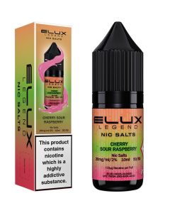 Cherry sour raspberry flavoured ELUX Legend Nic Salts e-liquid on a white background.