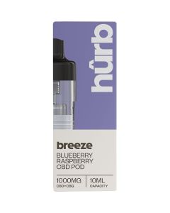 A Hûrb CBD Breeze blueberry raspberry pod box on a white background.