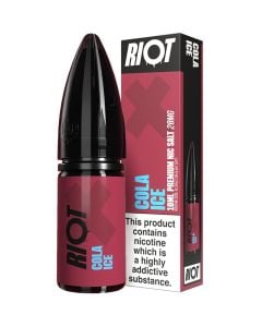 Riot X cola ice 10ml e-liquid bottle and the box in a 20 mg/ml nicotine strength.