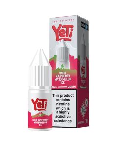 Sour raspberry watermelon ice Yeti e-liquid in a 20mg strength on a white background.