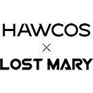 The Hawcos x Lost Mary logo in black font on a white background.