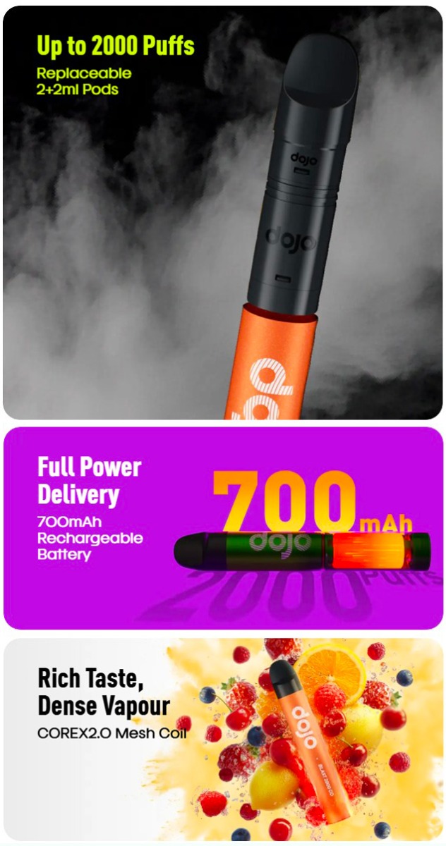 Vaporesso DOJO Blast 200 Go pod vape kit 4ml infographic