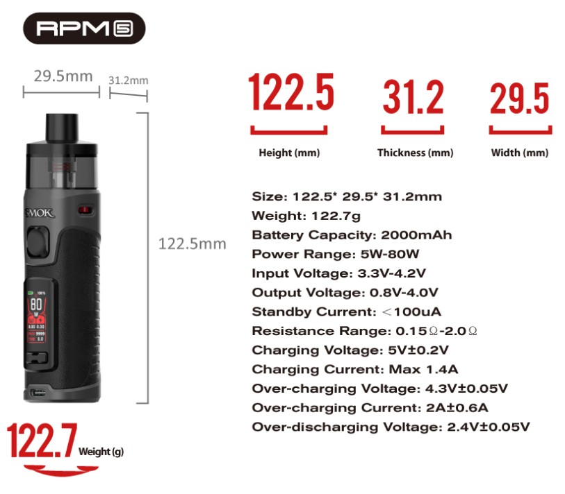 SMOK RPM 5 specifications