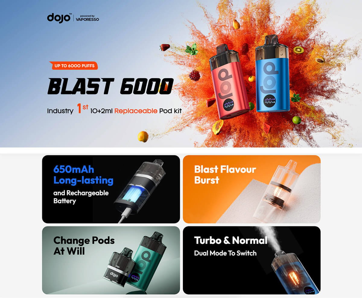 A poster outlining each of the DOJO Blast 6000’s features.