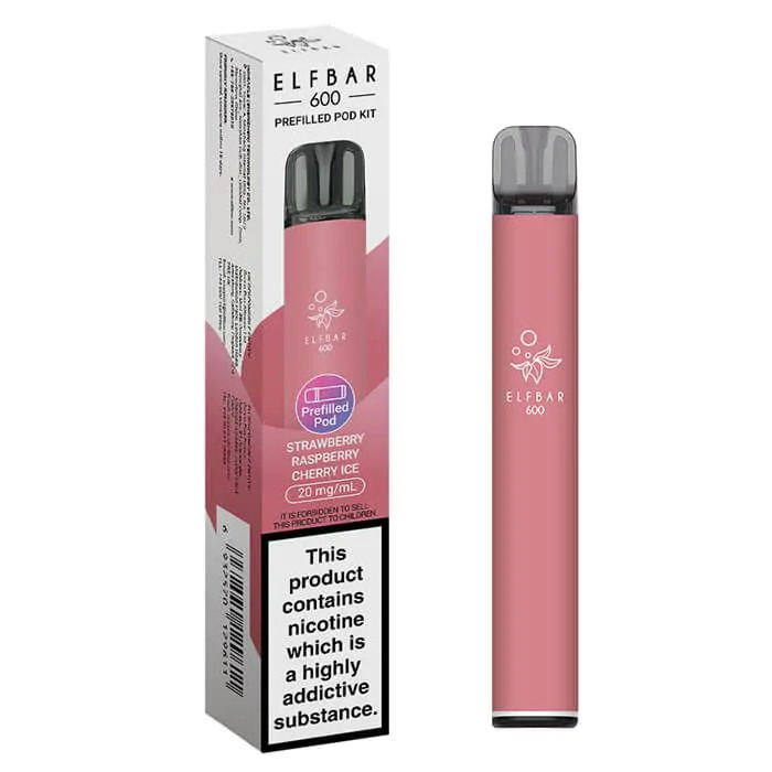 Strawberry Raspberry Cherry Ice Elf Bar 600 Prefilled Pod Kit
