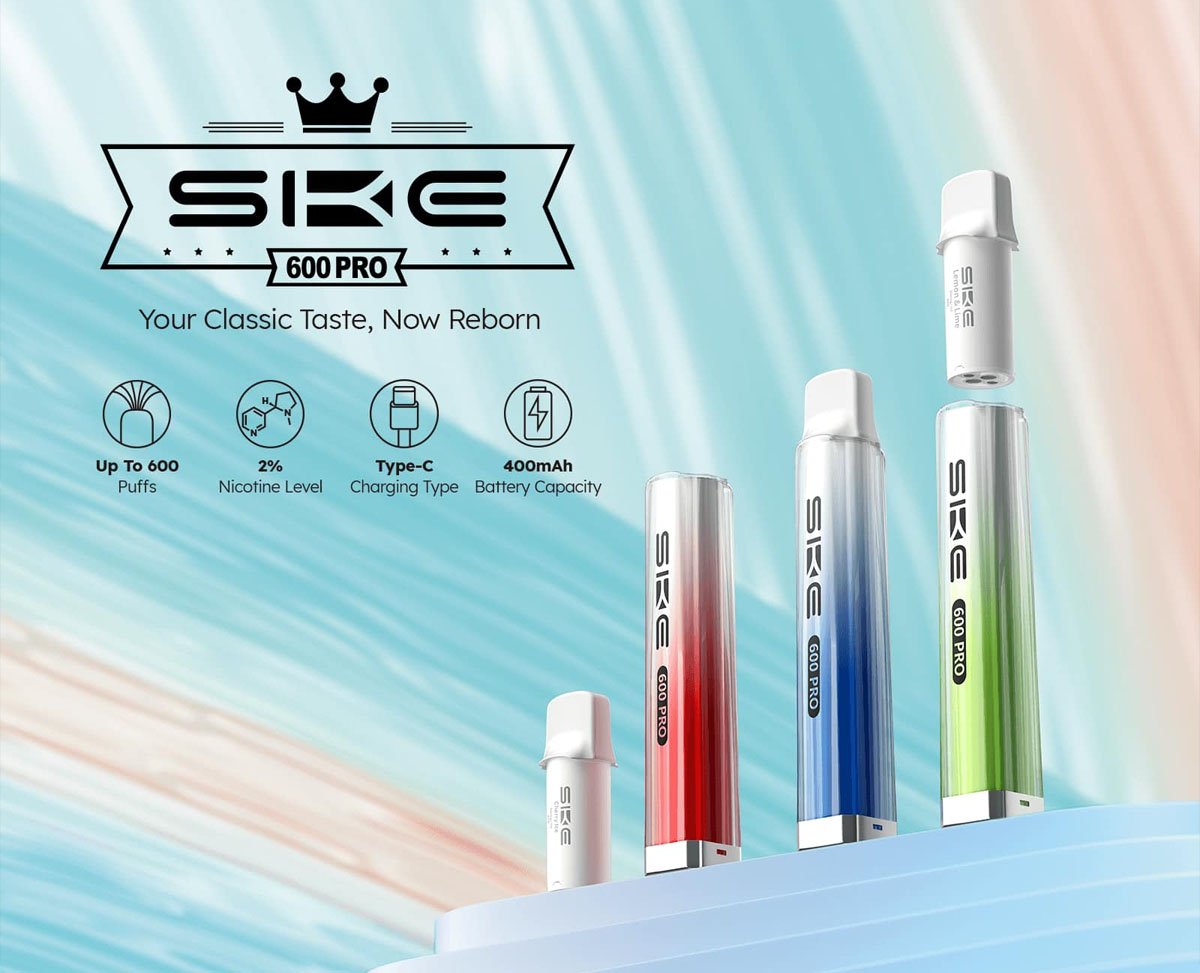 An image which shows four SKE Crystal 600 Pro device kits on a light background and several roundels explaining the devices features.