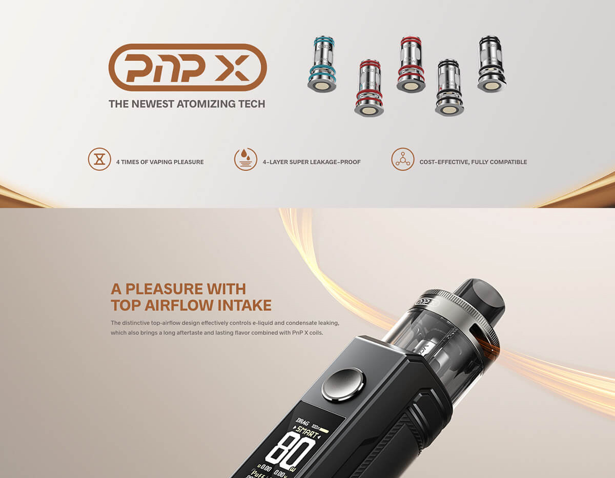 A product information poster for the VOOPOO Drag X2 kit, displaying the devices features.