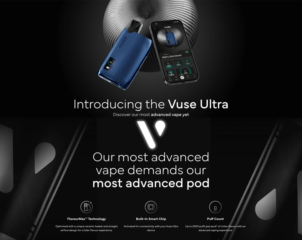 A selection of images from Vuse that explain the main features of the Vuse Ultra device kit. A selection of images from Vuse that explain the main features of the Vuse Ultra device kit.